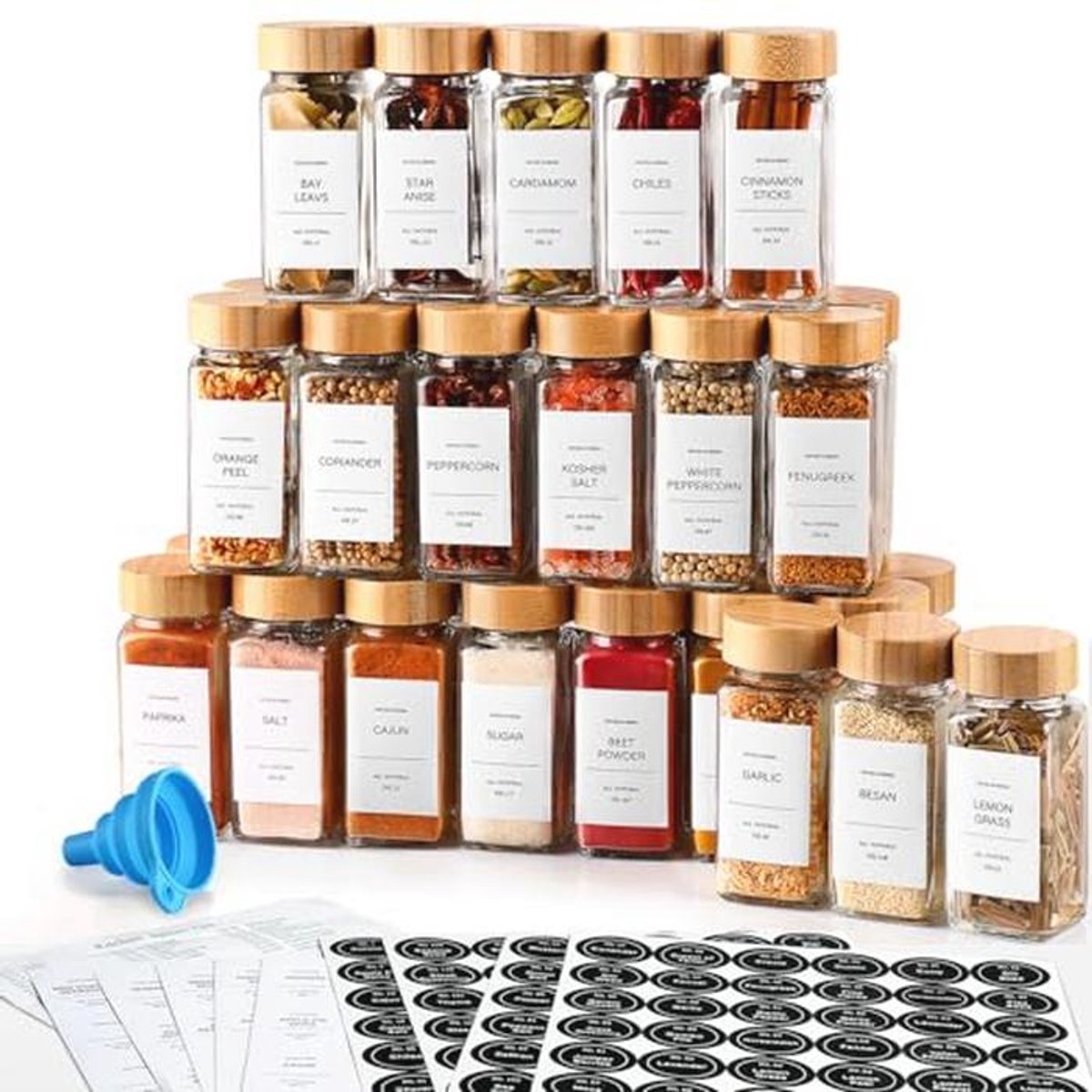 Kruidenpotten 36 stuks - 4 oz glazen potjes met bamboe deksels en etiketten