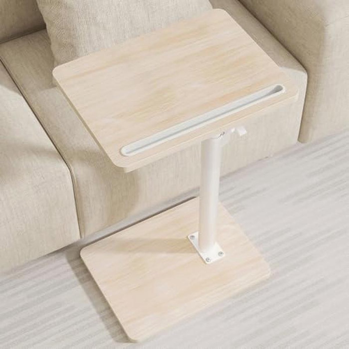 Verstelbare 360° Rotatable Sofa Armleuning Taartafel - Compacte Snack Bijzettafel voor Bed of Stoel met Telefoon en Tablet Slot