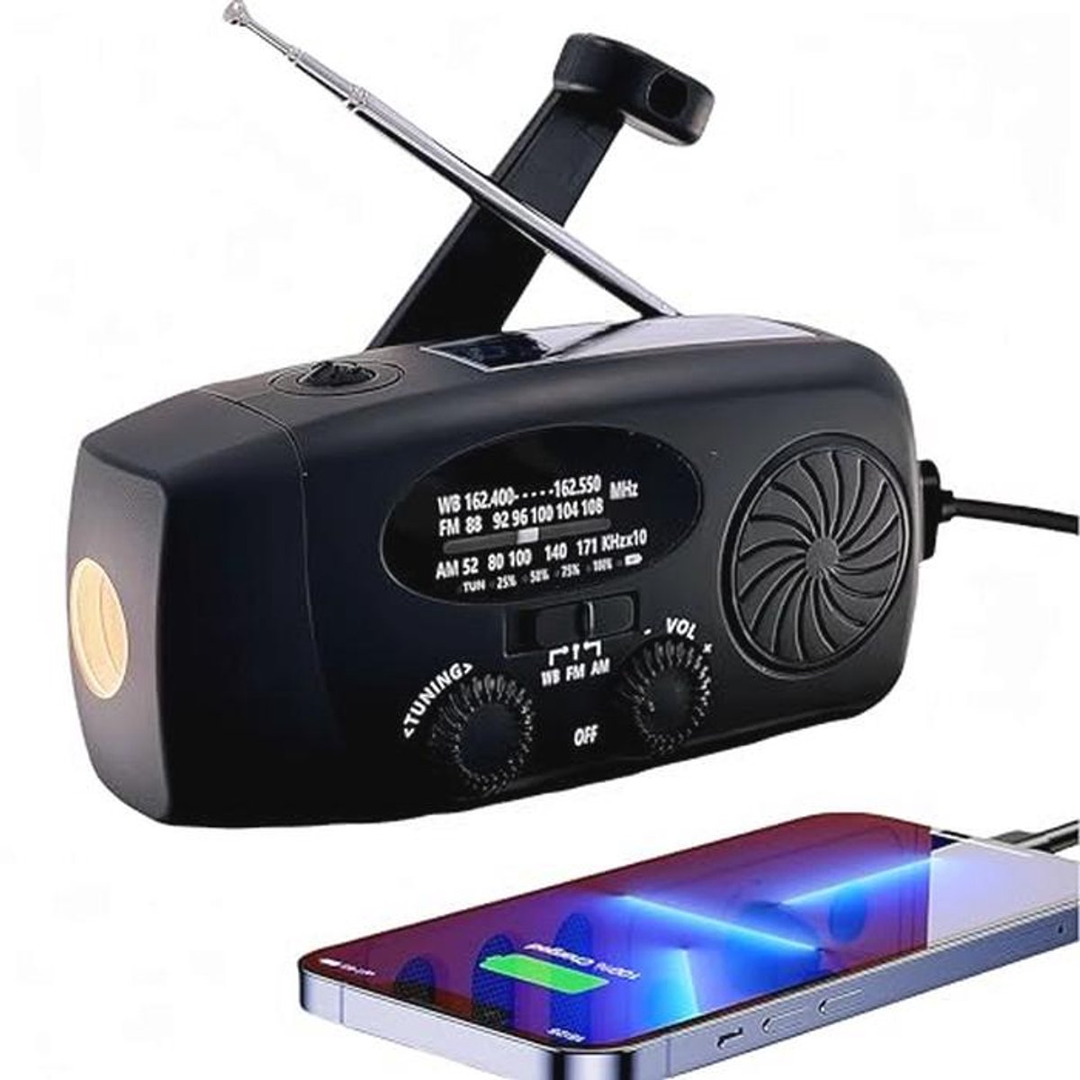 Draagbare 5000mAh Zonne- en Crankradio met LED Zaklamp en USB Oplader voor Noodhulp