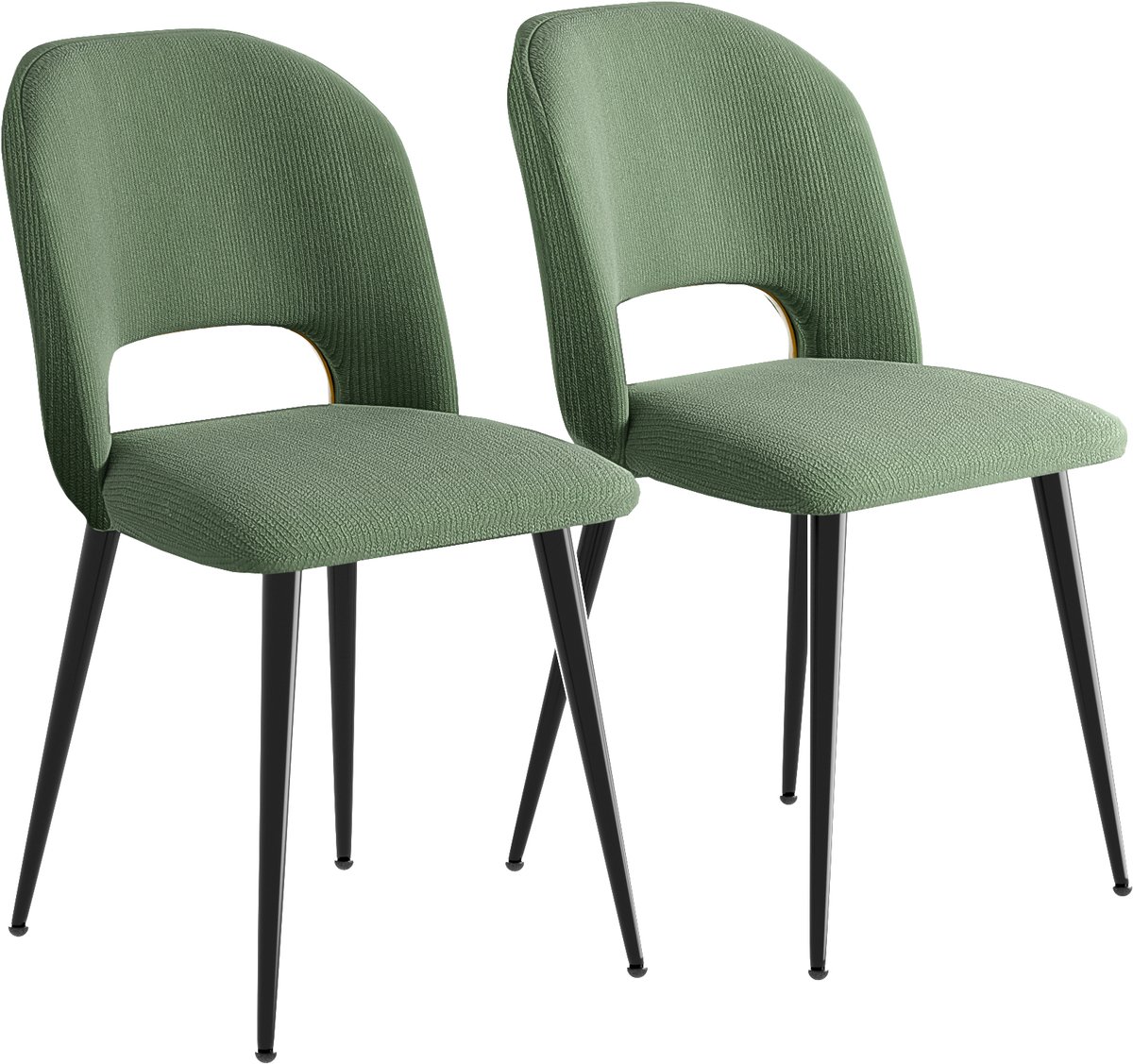 PIPIPOXER- Eetkamerstoelen - Set Van 2 - kaptafelstoel- gestreepte stoffen zitting, metalen poten,Groen
