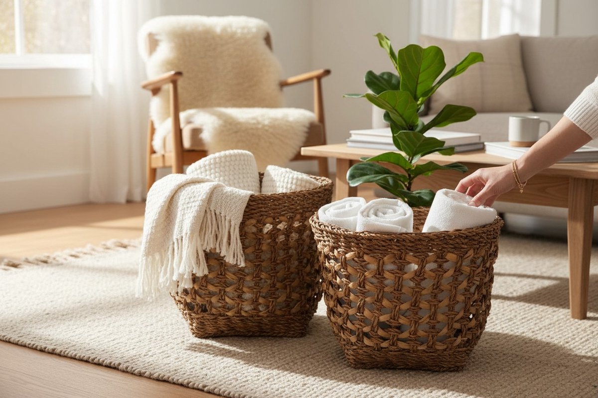 Gili Rieten Plantenmand / Rieten Opbergmand / Rieten mand - Set van 2 ( S / M ) - Wasmand - Speelgoedmand - Opbergmanden Kinderkamer.