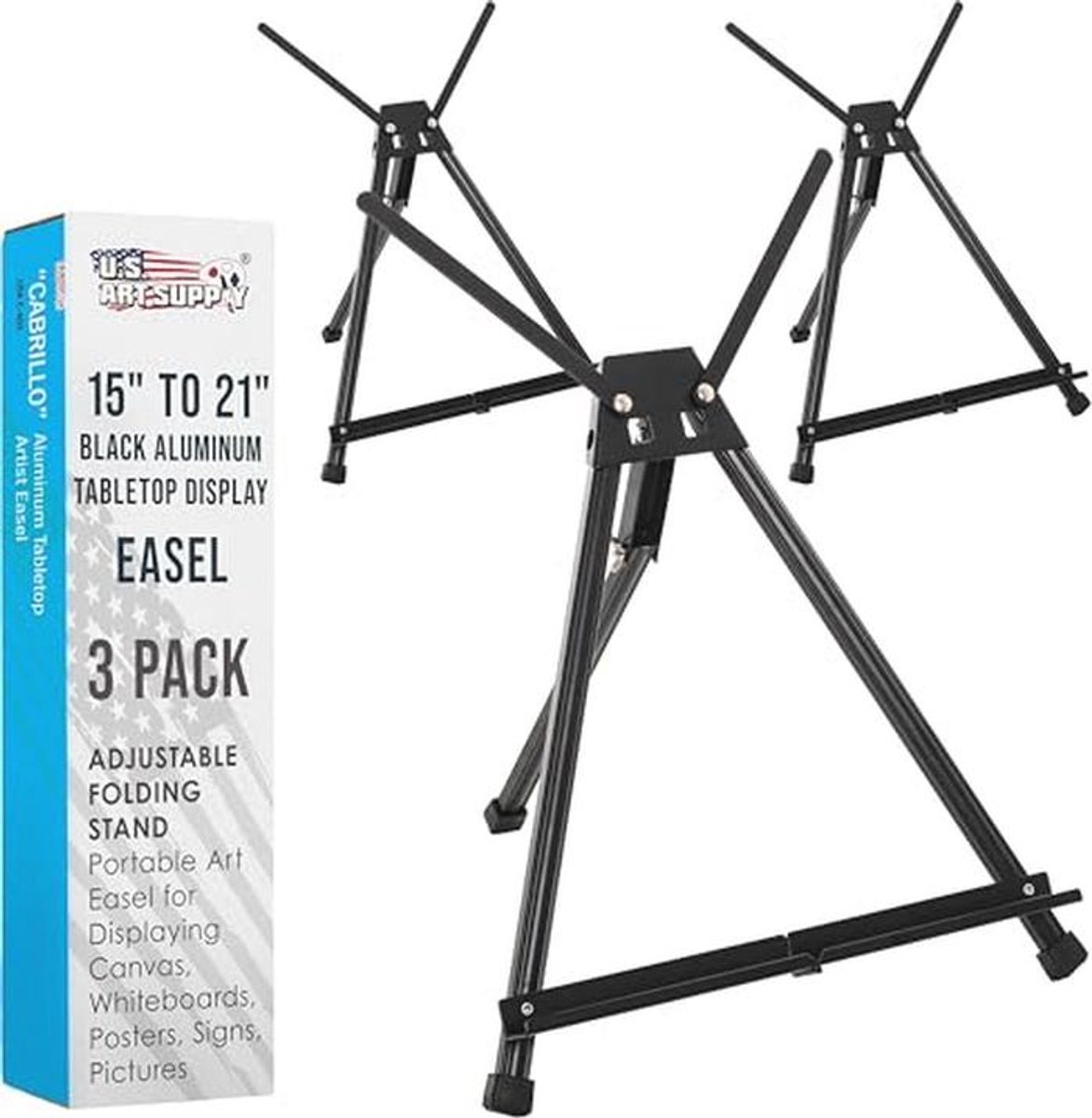 Verstelbare Zwarte Aluminium Tafelblad Ezel voor Schilderen - Draagbaar Statief met Verlengarm en Vouwframe (Pak van 3)