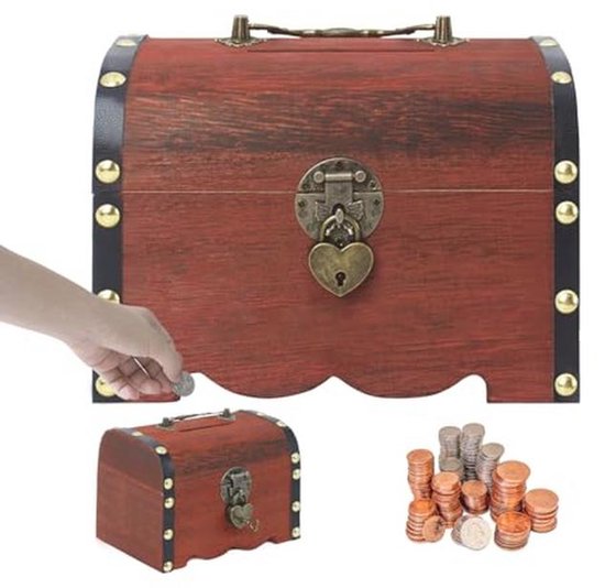 Gwezmxs Retro Houten Spaarpot Kind, Spaarpot met Slot