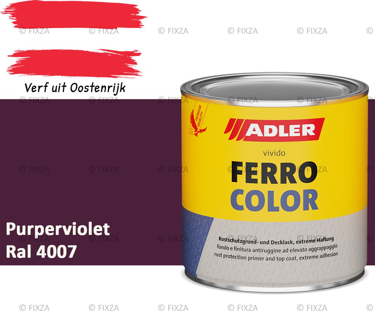 ADLER Ferrocolor 3in1 roestwerende verf – 0,75 Liter – Purperviolet – Grondverf en aflak in één – Voor binnen & buiten – Voor ijzer, staal, zink & aluminium – Milieuvriendelijk – Zonder primer
