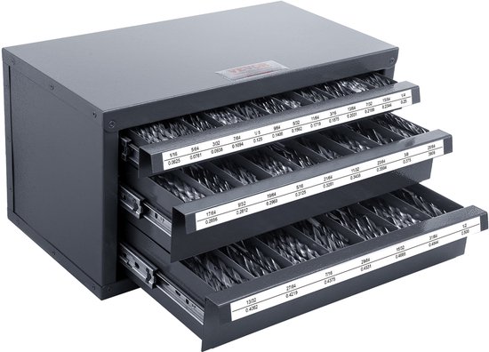 VEVOR Boordispenserkast, Boororganizerkast Met Drie Laden voor 1/16 Tot 1/2 Inch, Stalen Boordispenser-Organizerkast Met Labels, Stapelbare Boordispenser voor Opslag