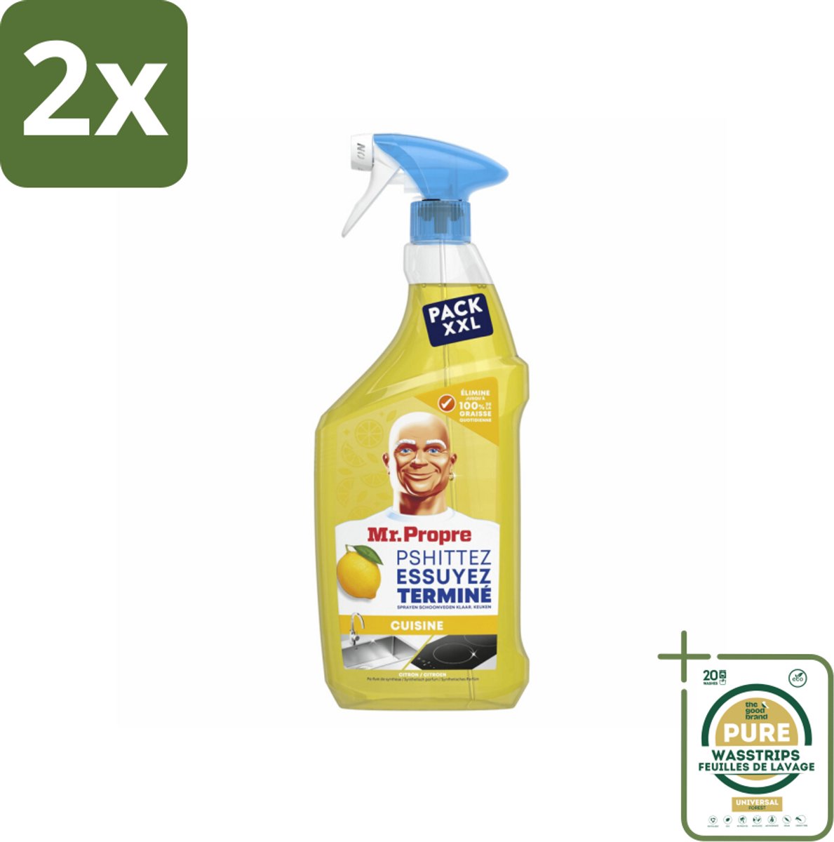 Mr. Propre – Flash Reinheid Spray – Ontvetter & Allesreiniger – Lemon – 800 ml - Voordeelverpakking - 2 stuks - Citroen - Schone glans