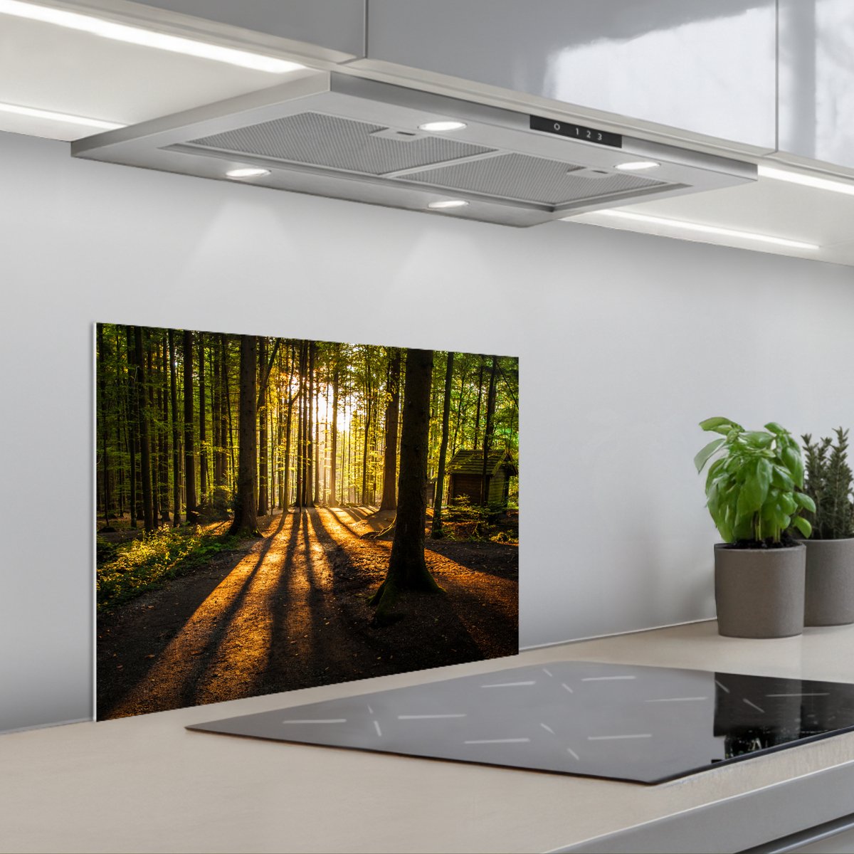 KitchenYeah Spatscherm 60x45 cm Zelfklevende achterwand Zon Bomen Bos Landschap Natuur Keuken muurbeschermer Spatwand fornuis