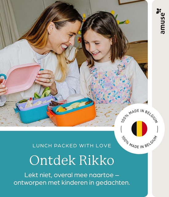 Amuse Rikko Poppy Flamingo Lunch Box - Bento Box - Boîte à Pain - Idéale pour la Préparation des Repas - 3 Compartiments
