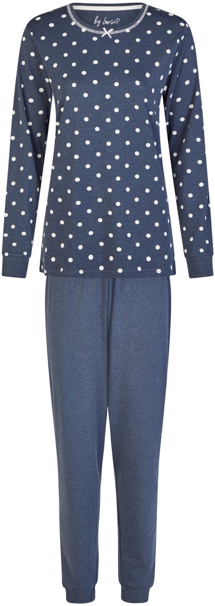 By Louise Dames Winter Pyjama Set Lang Interlock Donkerblauw Polkadot