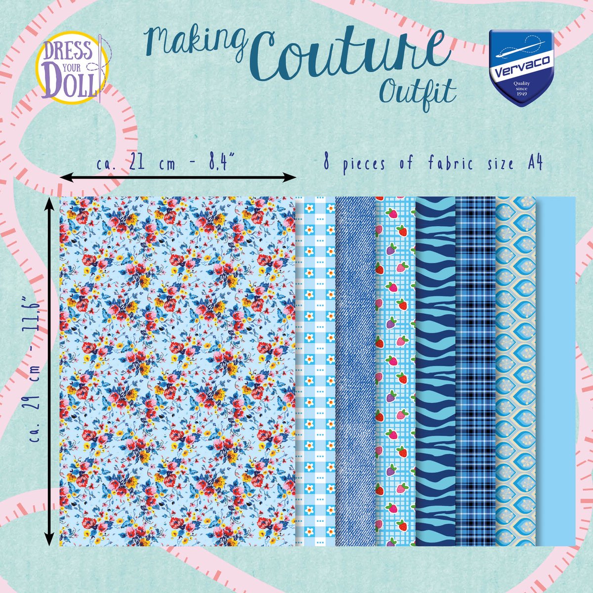 Dress Your Doll - Making Couture Fabric Set kit Blues - Set van 8 stukken stof - PN-0164680