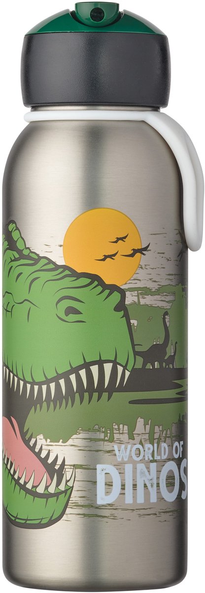 Bol.com Mepal Isoleerfles flip-up Campus - 350 ml - 12 uur koud / 4 uur warm - Drinkfles met rietje voor kinderen - Dino aanbieding