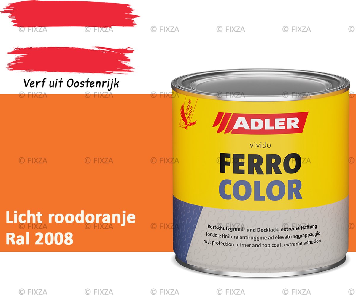 ADLER Ferrocolor 3in1 roestwerende verf – 0,75 Liter – Licht roodoranje – Grondverf en aflak in één – Voor binnen & buiten – Voor ijzer, staal, zink & aluminium – Milieuvriendelijk – Zonder primer
