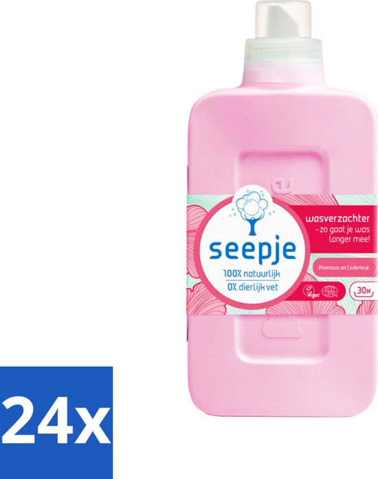 Seepje - Wasverzachter - Geurige Verzorging - Pioenroos en Cederhout - 30 Wasbeurten - 750 ml - Voordeelverpakking - 24 stuks