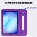 Paarse kindvriendelijke tablethoes met anti-slip handvat en ingebouwd scherm.