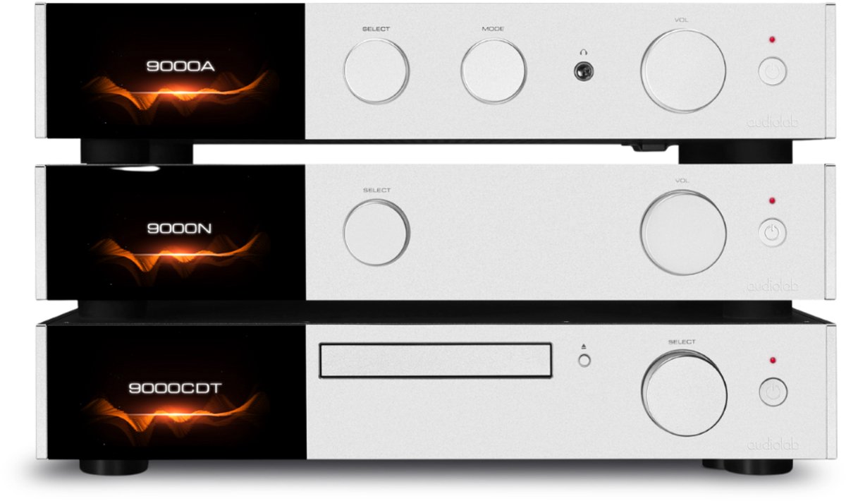 Audiolab 9000A met 9000CDT en 9000N High-End Stereo Set – Audio Versterker – CD-transport – Netwerkspeler – 2x 160 W – met DAC & Phono – Voor CD & Streaming – Zilver