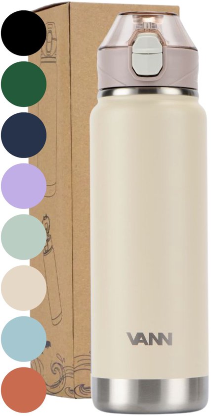 VANN® RVS Drinkfles met rietje 750 ML voor volwassenen - Bidon met rietje - sportfles 24 uur koud/12 uur warm - Soft Sand - VANN ACTIVATE BOTTLE