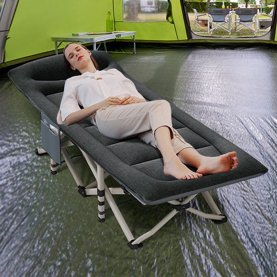 CALIYO - Veldbed - Kampeerbed - Campingbed met Kussen - Inklapbaar Logeerbed / Stretcher - Sterk Frame - 1 Persoon - 68x190cm - Zwart van Merkloos — afbeelding 4