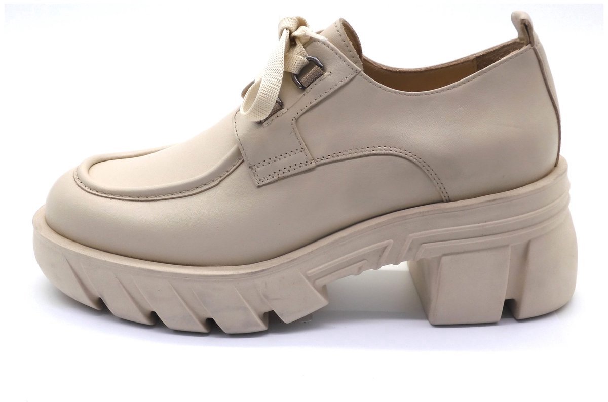Dames Leren Boots – Echt Leer – Beige Plateau Schoenen – Trendy Chunky Zolen