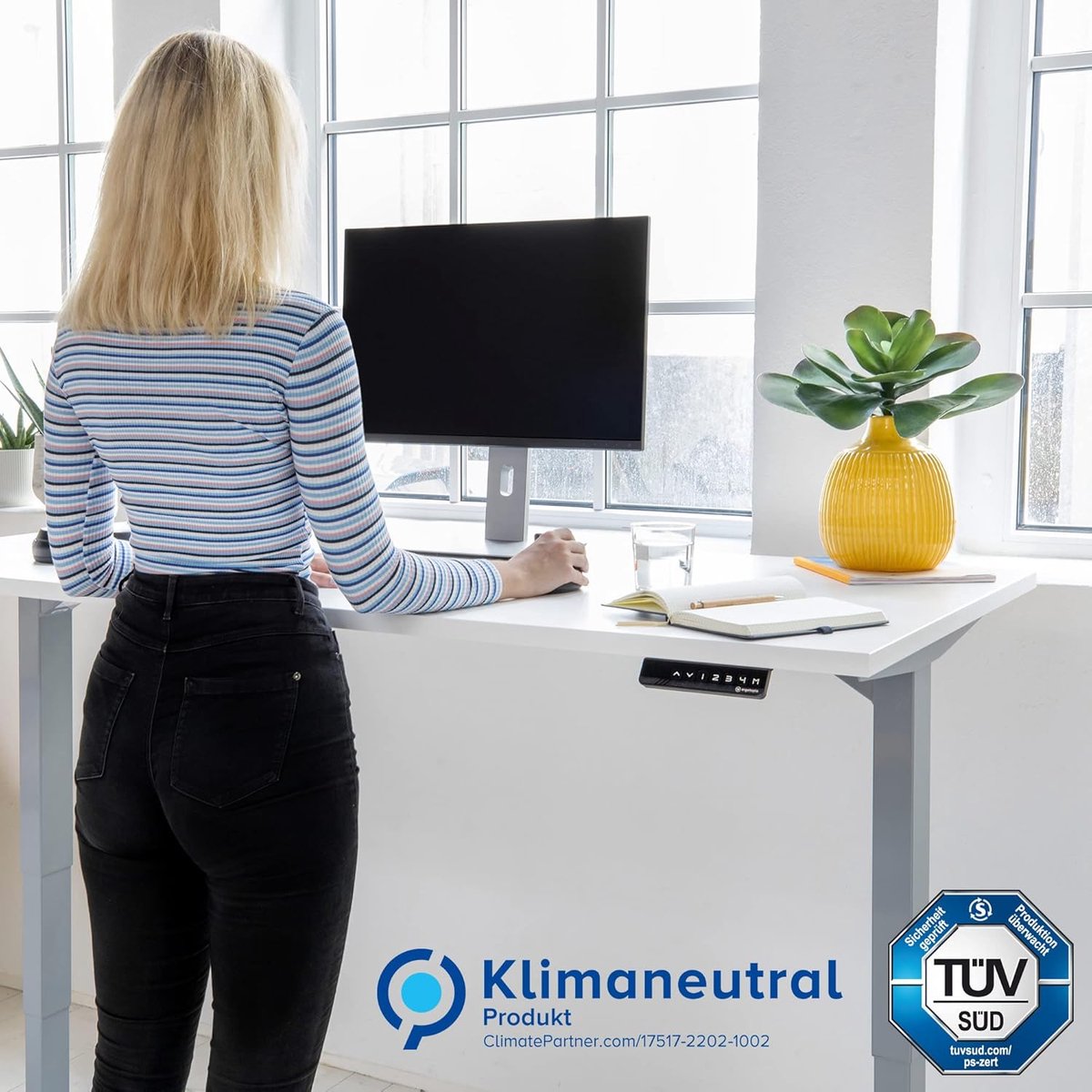 Novihome Lite Pro – Elektrisch Verstelbaar Bureau 160x80 cm – Zit Sta Bureau met Stil Dual-Motor Systeem – Geheugenfunctie – Wit Tafelblad & Grijs Frame – Ergonomisch Kantoor Bureau NoviHome