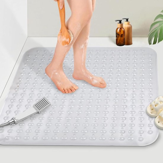 Douchemat - 80 x 80 cm (Vierkant) - Polyvinylchloride (PVC) - Antislip - extra grote - Kleur : Transparant