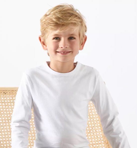 Little Label T-shirt Garçons Wit - Manches Longues - 2 Pièces - Maillot Basic - Taille 92 - Katoen BIO doux