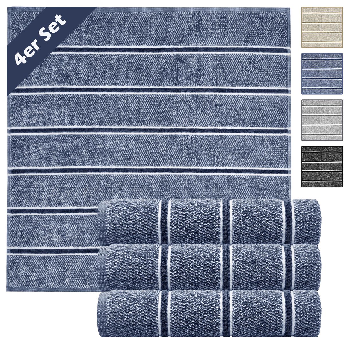 Unyqoos® Set van vier absorberende keukendoeken in stijlvol donkerblauw met wit