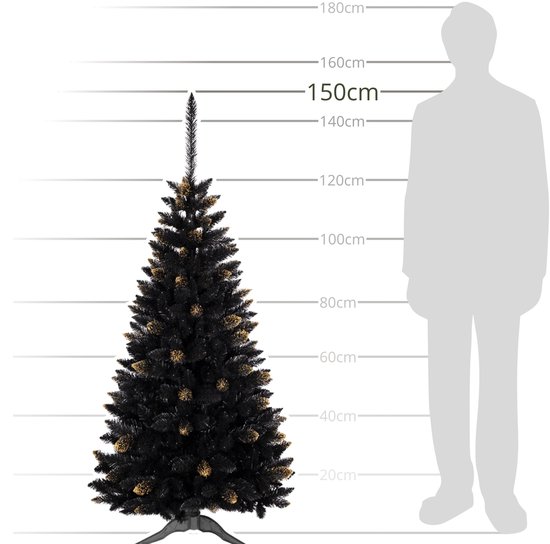 Zwart kunstkerstboom, Ghanese spar, PVC, goud, 150 cm