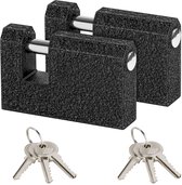 Kurtzy 2 Pak Zware Kwaliteit Hangsloten met Sleutel - 8 mm Dikke Stang - Gegoten Ijzeren Monoblok Slot - Bescherm Garagedeur, Containers, de Schuur, Lockers, Poorten en Warenhuizen