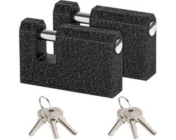 Kurtzy 2 Pak Zware Kwaliteit Hangsloten met Sleutel - 8 mm Dikke Stang - Gegoten Ijzeren Monoblok Slot - Bescherm Garagedeur, Containers, de Schuur, Lockers, Poorten en Warenhuizen