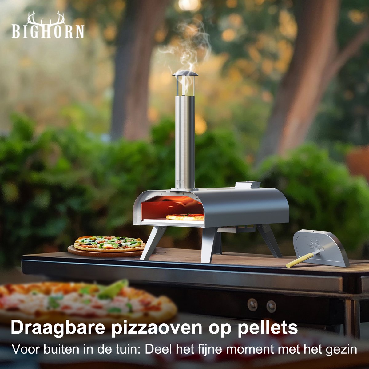 BIGHORN Pizza Pellet Oven - Pizza oven voor Buiten - Pizzaoven Draagbaar - Opvouwbaar - RVS - 15KG - 460° – foto 8