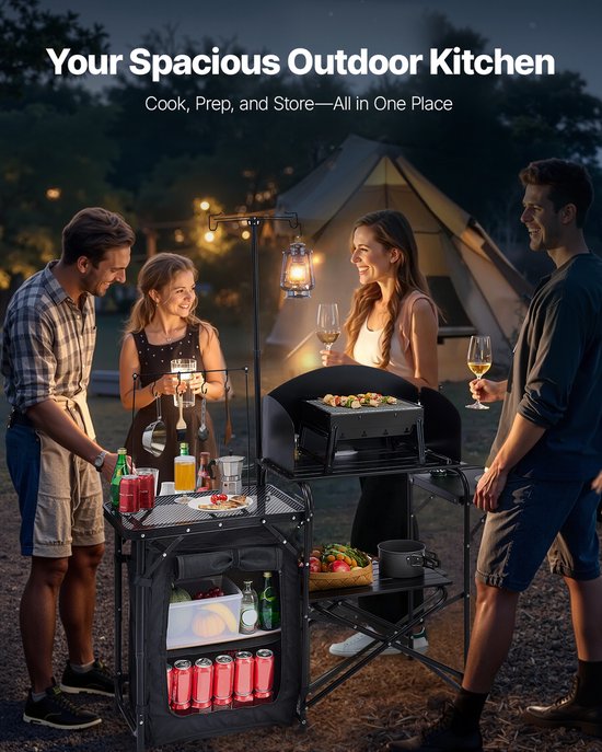 VEVOR Camping Keukentafel Draagbare Kooktafel 1 Kast Buiten Picknick — afbeelding 4