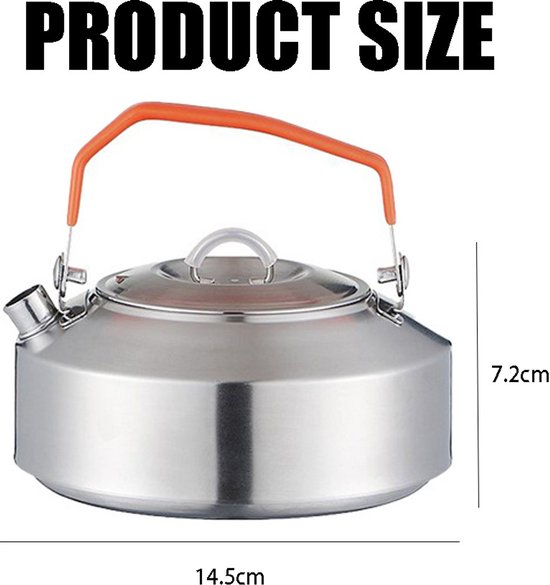 1L Campingketel - Buitenwaterfles van roestvrij staal 304 - Draagbare thee-infuser - Koffiepot - Met handvat en opbergzak - Geschikt voor kokend water, koffiezetten, thee zetten, melk of koffie verwarmen - Zilver — afbeelding 2