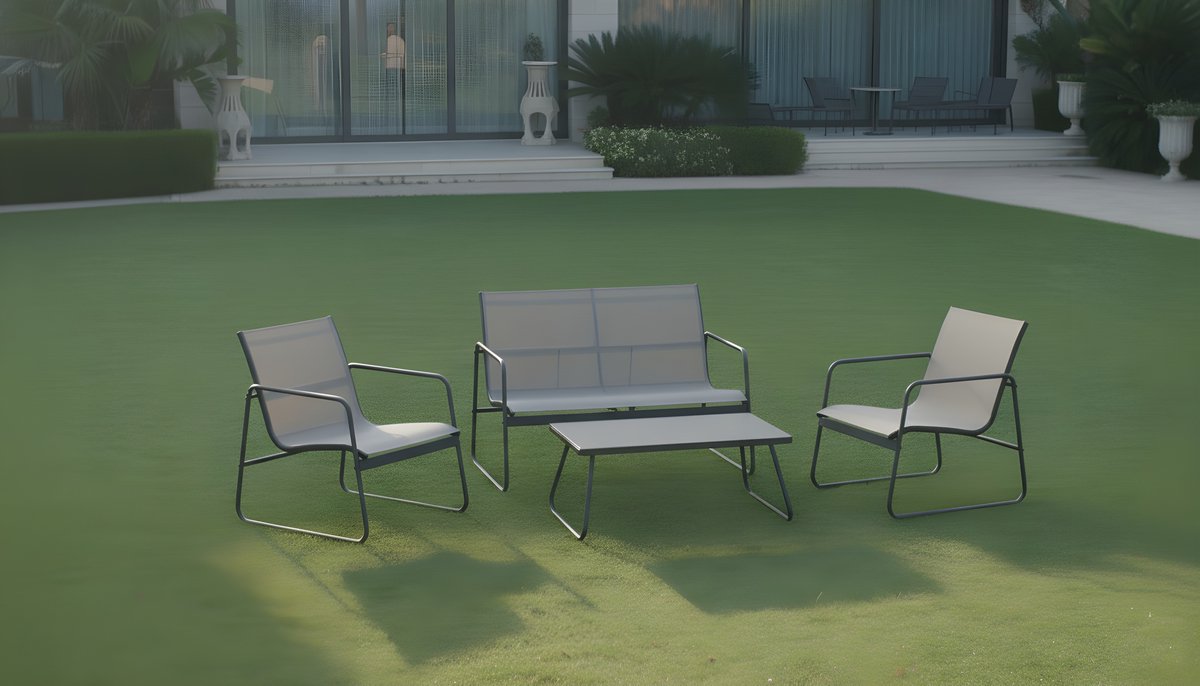 4-Delige Textilene Tuinmeubelset met Tafel, Bank & 2 Stoelen – Stalen Loungeset voor Tuin, Balkon & Terras – 145×59×13 cm – Weerbestendig & Comfortabel – Altameubel