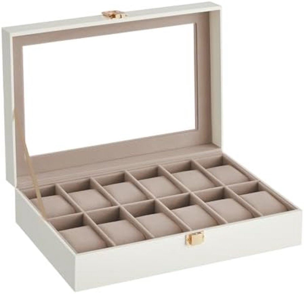 Moderne Horloge opbergdoos met 12 vakken en glazen deksel