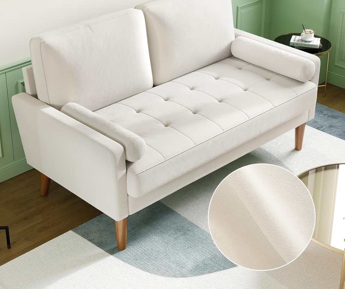 Luxe 2-Zits Fluwelen Bank – - Wit - Bank – 121 cm Compacte - Medahomestore