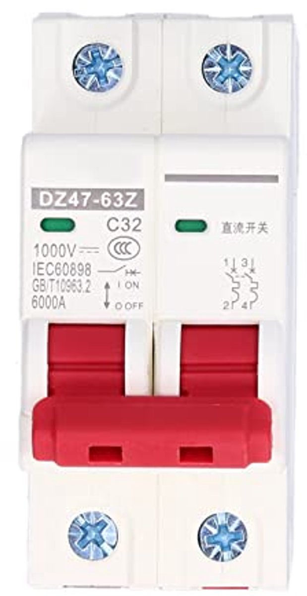 Image of 1000V DC Miniature Circuit Breaker 32A 2P Din Rail Mount Home Overload Protection Air Switch for Residential Lighting Distribution Lines Solar PV System DZ47‑63Z C32