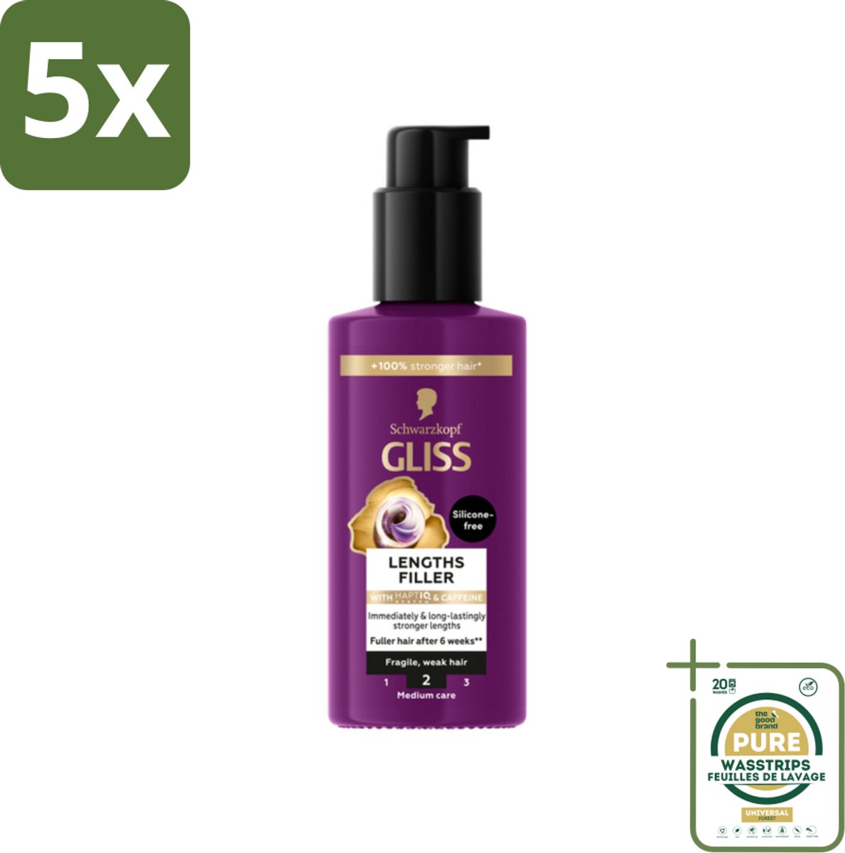 5 x Gliss - Haarserum - Lengths Filler - Siliconenvrij met Cafeïne - Voor Sterker Haar - 100 ml - Grootverpakking - Haarserum - Cafeïne - Haarversterking - Haarbreuk - Voller Haar