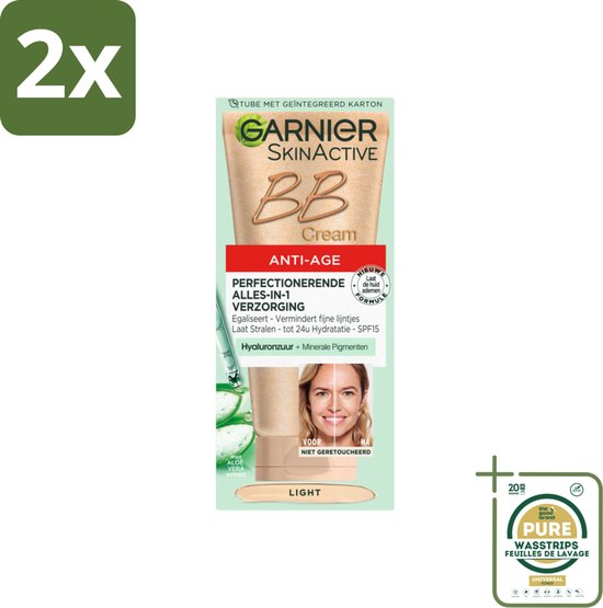 Garnier - SkinActive - BB Cream Light - Anti-Aging - Getinte Dagcrème - 50 ml - Voordeelverpakking - 2 stuks - Dagcrème - Garnier