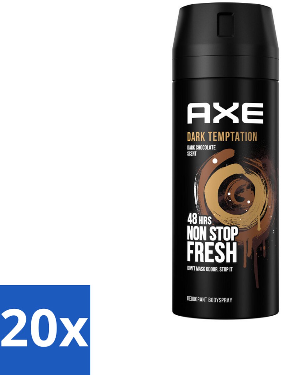 20 x AXE - Deodorant Spray - Dark Temptation - Chocoladegeur - Verleidelijk Fris - 150 ml - Deodorant Spray - Chocolade Geur - AXE Dark Temptation - Verleidelijke Geur - 48 Uur Bescherming
