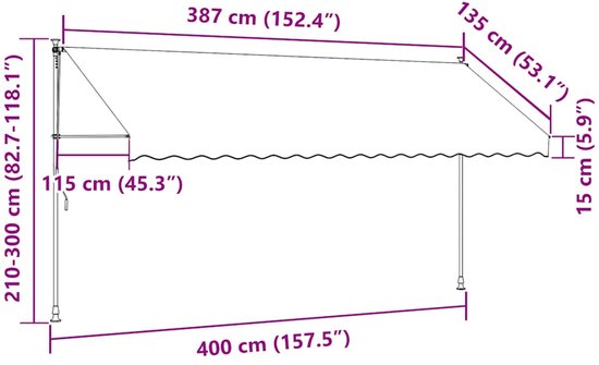 vidaXL - Luifel - handmatig - uitschuifbaar - met - LED - 400 - cm - blauw - en - wit