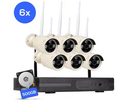 Teceye Bullet Beveiligingscamera Buiten met Recorder - Draadloze Buitencamera - 6 Camera - 500GB Opslag