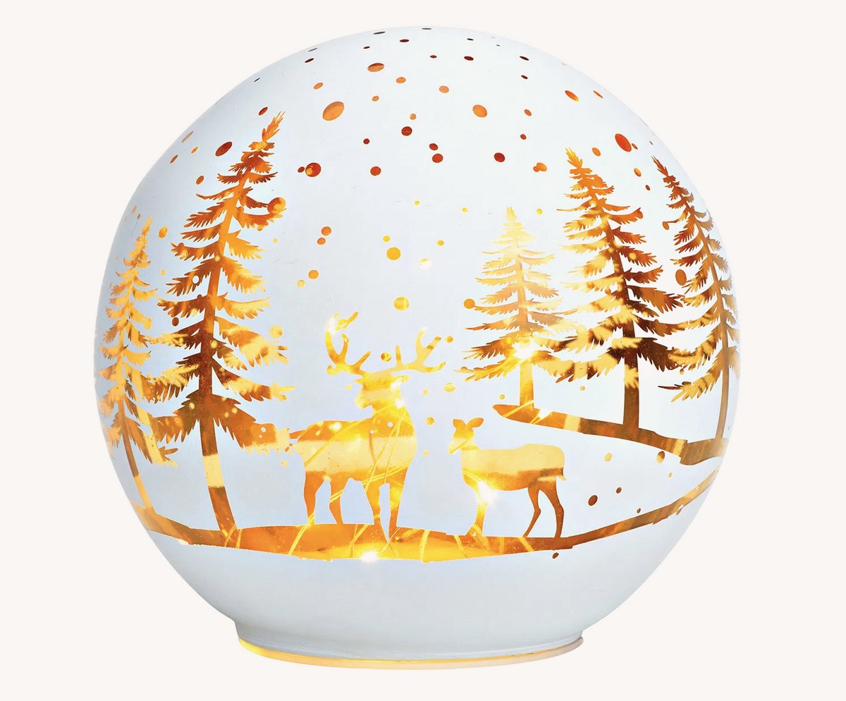 LED lichtbal, winter bosdecor, gemaakt van mat wit glas (B/H/D) 15x14x15cm