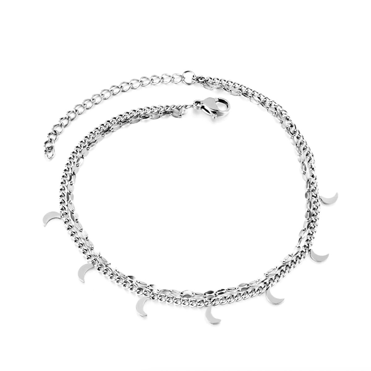 Planet Pink - Enkelbandje / Plus armbandje bedels maantje zilver - Stainless Steel - Roestvrij Staal rvs - Waterproof