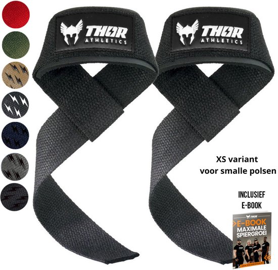 Sangles de levage Thor Athletics - Accessoires de vêtements pour bébé de Musculation - Sangles de force athlétique - Sangles de soulevé de terre - Zwart - Comprend un livre électronique - (XS)