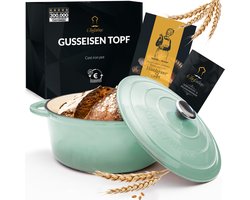 Chefarone Gietijzeren Pan 4.7L- PFAS vrij - Braadpan Inclusief Deksel - Geschikt Voor Alle Warmtebronnen - Geëmailleerd Groen - Moederdag Cadeautje