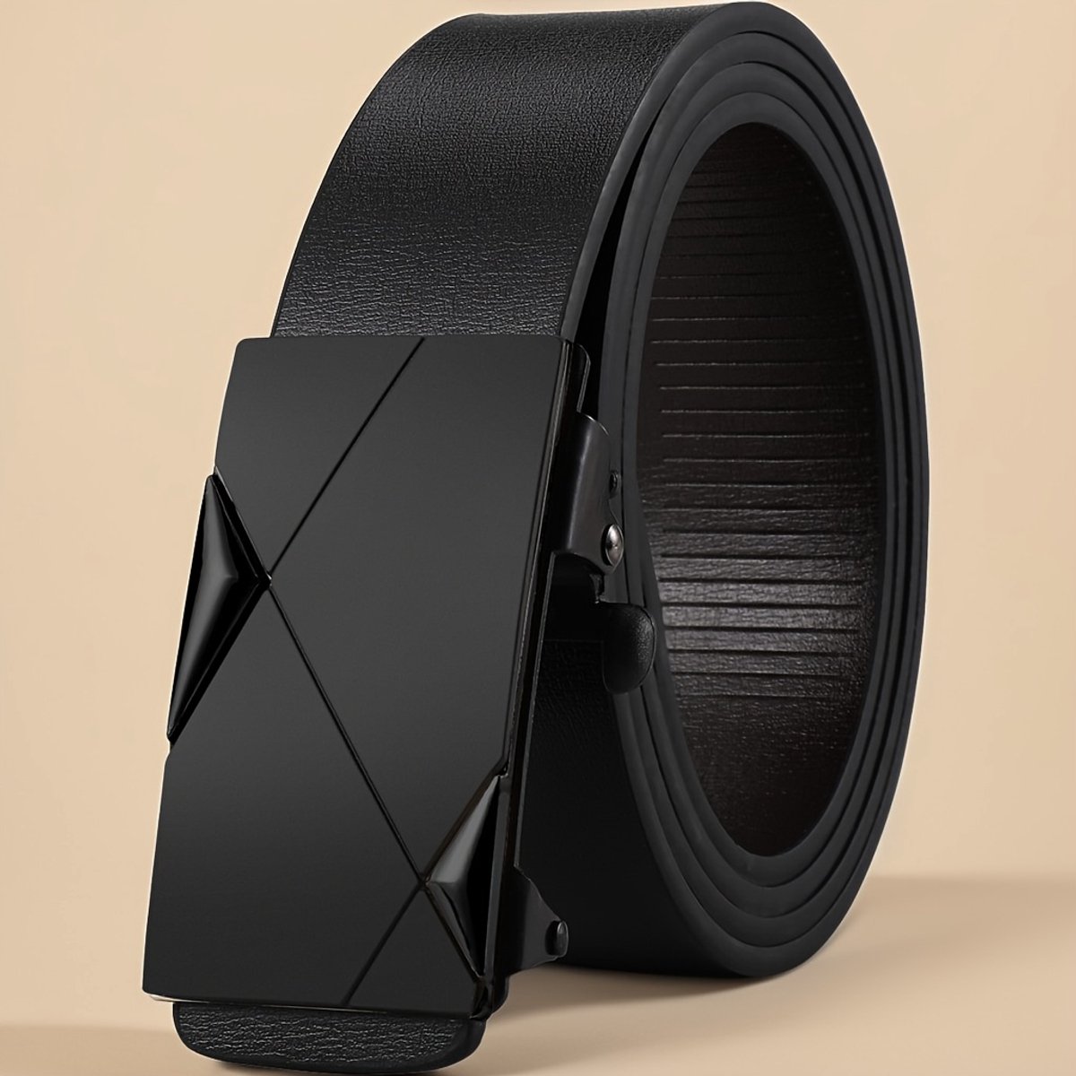 Men's Automatic Buckle Belt - Black with Gold Geometric Pattern, Suitable for Formal Office and Casual Occasions, Single-Point Closure Design, Suitable for Weddings and Everyday Luxury Accessories, Men's Belt Men's Belt Accessory rituals lente