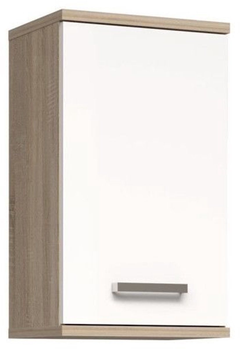 Badkamermeubel voor aan de muur - Wit en eiken afwerking - 1 deur - H68,8 x D29 x B40,2 cm - VERIS