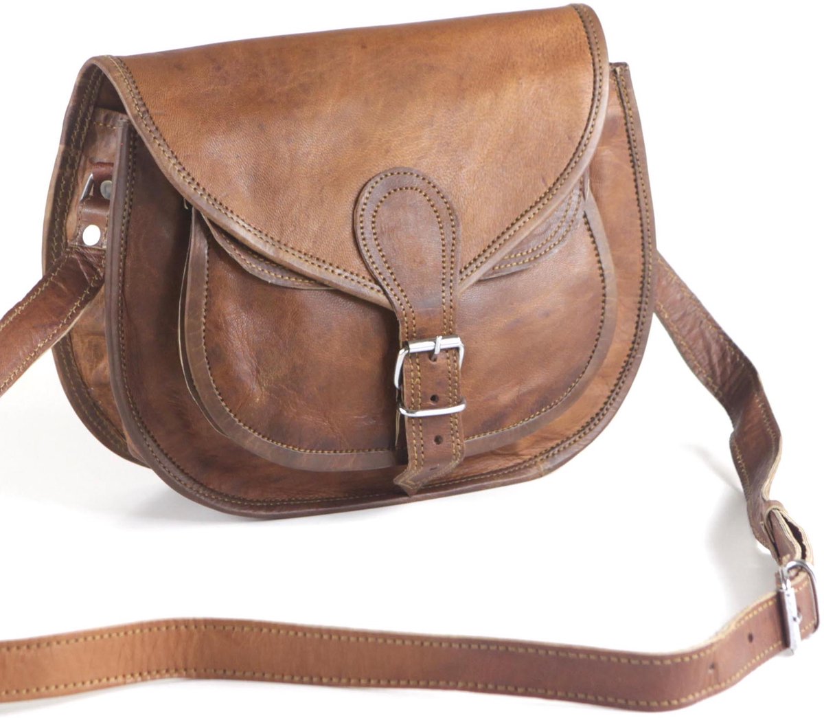 Handtas - Heuptas VERA - Bruin Echt Leer – 32 x 19 x 8 cm - Damestas ECHT LEER - Handgemaakt MODEL 022