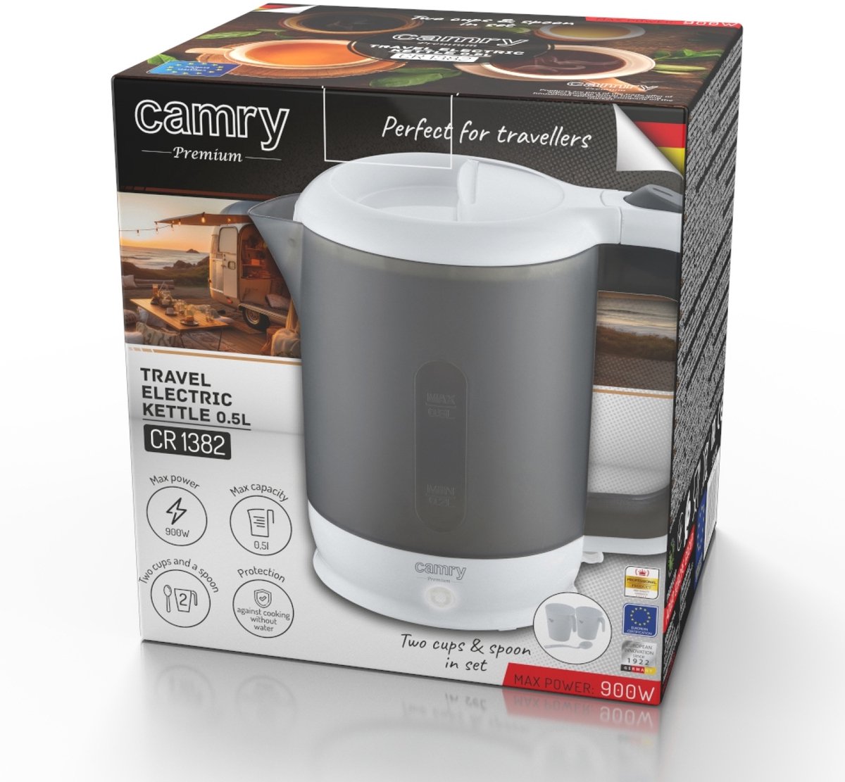 Camry® Reiswaterkoker 500ML - Inclusief 2 Kopjes en Lepel - 900W - Droogkookbeveiliging- Draagbaar - Kleine waterkoker -mini waterkoker - Waterkoker - camping waterkoker — afbeelding 6
