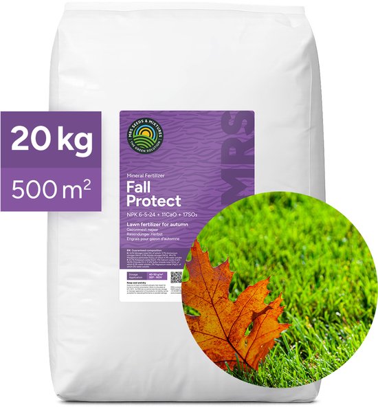 MRS Fall Protect - Engrais gazon automne - 20 kg pour 500 m² - Engrais complet d'automne - Prépare votre pelouse pour l'hiver - Protège le gazon - Augmente la résistance